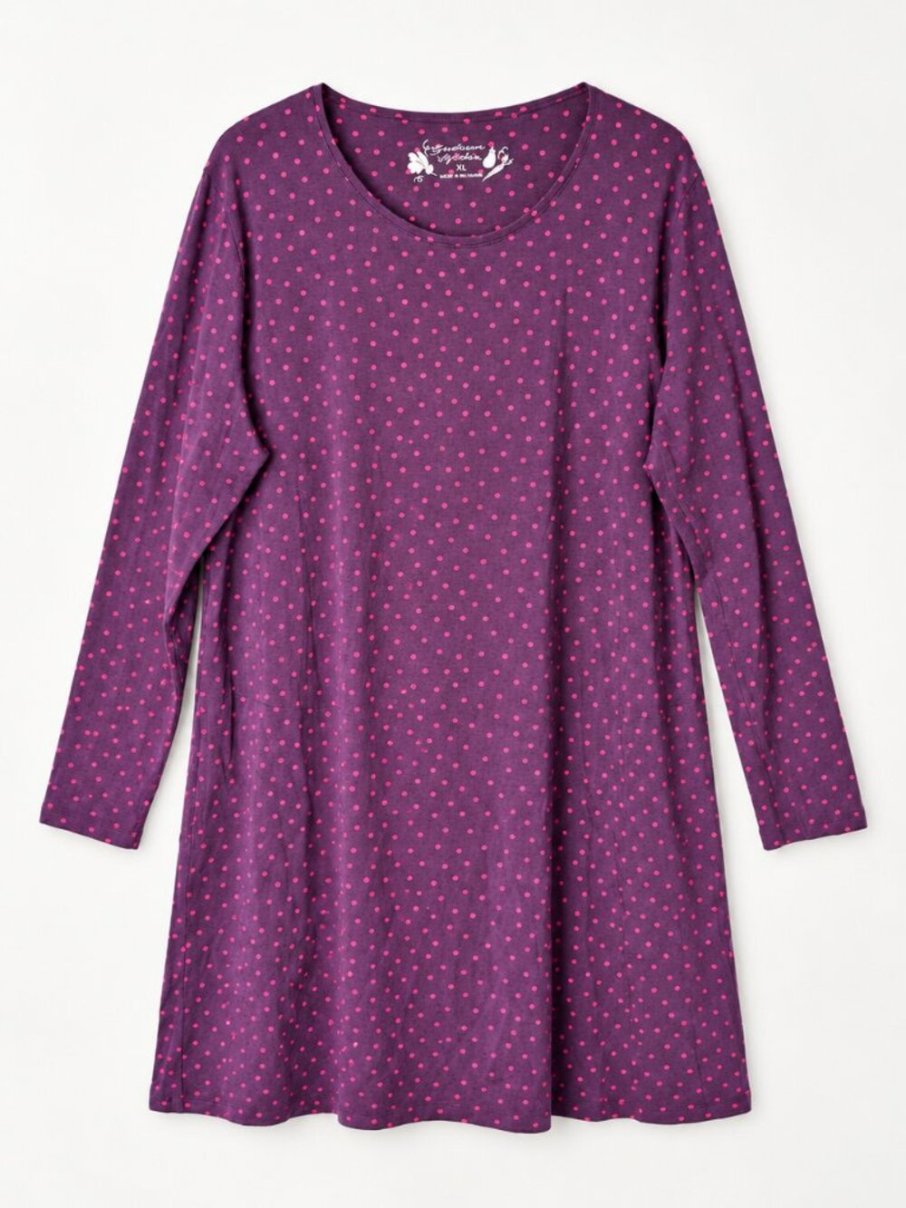 Gudrun Sjoden Pytte Tunic Dress Purple Polka Dot Long Sleeve XL